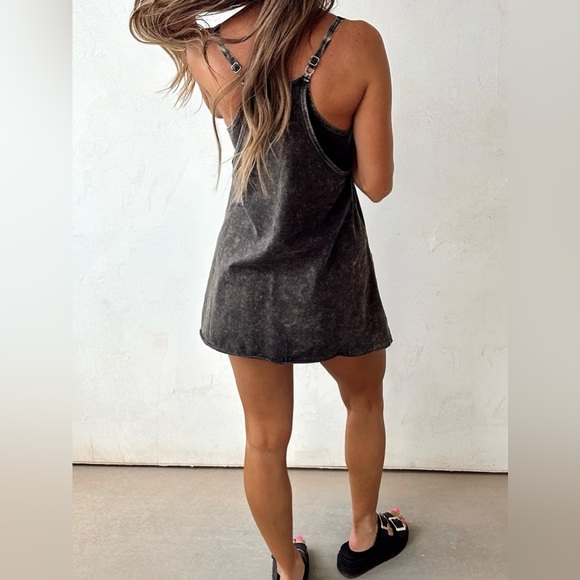 NWT Stone Acid Washed Ash Black Athletic Mini Dress with Built in Romper - Picture 3 of 4